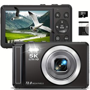 5K Digitale Camera 72MP, 16x Zoom, en Anti-Shake | Compacte Reiscamera met 32GB, Fotografie, Foto- en Videofunctionaliteiten, Zwart