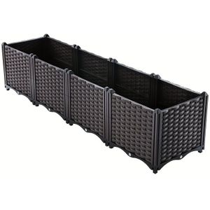 Deep Four-in-one Rectangular Raised Garden Bed Kit For Indoor And Outdoor Plastic Planter Grow Box, Brown Color, , Herbs, Flowers & Succulents, Garden House