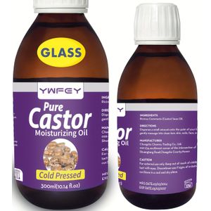 Pure ricinusolie 300 ml, koudgeperst, glazen met witte dop, rijk aan -9 voor het hydrateren van de huid, voor haar, wimpers en wenkbrauwen voeding
