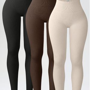 3-delige set kleur yoga legging, naadloze billiftende brede tailleband sporttights, Dames sportkleding