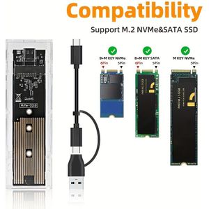Behuizing Voor Transparante Schijf Met USB Type C 10Gbps PCI-E M2 SSD Voor 10GbpS-kabel M.2 NVME PCIE & SATA Dual- SSD.