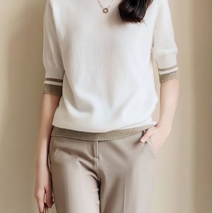 Trui Met Opvallende Rand, Informele Trui Met Mouwen Voor Lente & Zomer, Dameskleding