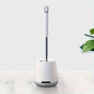 Toilet Brush With Long Handle And Bracket, Silicone Soft Bristle, Plastic, Hygiene Deep Cleaning, No Power Required, Bathroom, Toilet, Wall, Floor Cleaning Accessory