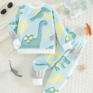 Kinderen nieuwe winterfluwelen warme pak voor jongens, ronde hals lange mouwen broek, casual en comfortabele tweedelige set, geschikt voor buitenactiviteiten