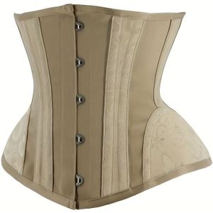 Vintage Stalen Gesp Verstelbare Taille Trainer Corset voor Vrouwen - Beige Bloemenversierde Cincher Riem, Houdingondersteuning & Buikcontrole, Elegante Speciale Collectie, Corset Taille Trainer