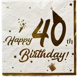 40th Birthday Party Napkins 20-pack, Golden Foil Design, Disposable 2-ply Paper Napkins, 6.5-inch Square, Versatile For Celebrations & Events, Ideal For Restaurants, Bars, Home Use