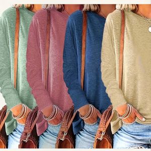 4 stuks Vrouwelijke Casual Crew Neck Lange Mouw Ronde Hals Loose Fit Tops, Kleur, Polyester, Licht Stretch, Gebreid , 180g/m², voor Lente/Herfst