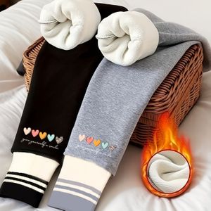 Paar van 5 Hartjesprint Meisjes Herfst/Winter - Gevoerde Warme Thermische Leggings Hoge Elasticiteit, Dansles Outfit,Broek voor Koud Weer,Rekbaar Materiaal,Comfortabele Pasvorm,Winter Danskleding