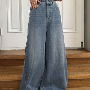 Dames Hoge Taille Wijde Pijpen Jeans - Casual Losse Pasvorm, Gewassen Blauwe Denim, Niet-Rekbaar, Rechte Pijp, Perfect voor Lente/Zomer/Herfst, Dagelijkse Jeans|Losse Pasvorm Jeans| Textuur