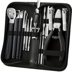 17-delige nageltrimmer set, modern manicureset met gegolfde pincetten, dubbelzijdige , nagelknippers en speciale gereedschappen voor gedraaide teennagels en dikke nagels, inclusief opbergdoos