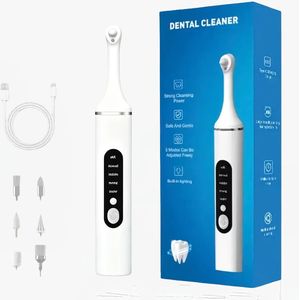 Tandenpolijster, Oplaadbare Tandenbleekset voor Tandenreiniging en -, met 6 Borstelkoppen, LED-verlichting, Handige Persoonlijke Verzorgingsset voor Thuisgebruik (Wit)