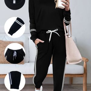 Elegante gestreepte jumpsuit voor dames met strik in de taille en zijzakken - Rood en, Lange mouw, Wijde pijpen, Casual, Casual | Gestreepte jumpsuit | Jumpsuit met wijde pijpen