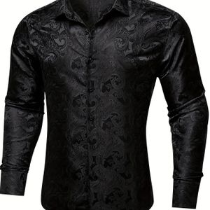 Docapeiton Heren Elegante Paisley Overhemd - Lange Mouwen, Lichtgewicht Polyester, Knoopsluiting met Borstzak, Perfect voor Feesten & Casual Gelegenheden