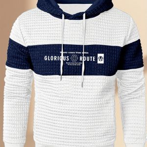 Heren Hoodie in Wit & Marineblauw met Zwarte & ' ROUTE' Logo - Casual Sportswear Pullover, Trein/Woon-werk Jack, Wasmachinebestendige Hoodie voor Binnen- en Buitenactiviteiten (Lettering Design)