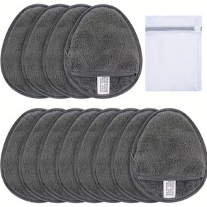 Herbruikbare Make-up Verwijderingspads, Wasbare Microvezel Gezichtsreiniging Pads Super Zacht met Waszakje Grijs 10X13cm, 6-pack/12-pack