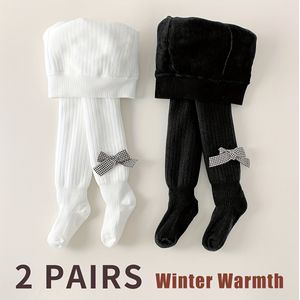 2 stuks baby peuter leggings sokken Verstevigde Vlinder Strik Panty's, Winterstijl, voor Meisjes, Kleuren, Warm en Eenvoudig Buiten Kinderpanty's voor