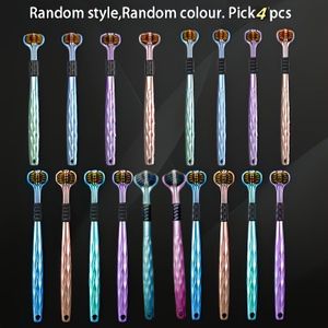 4-delige set van ergonomische handtandenborstels met 3 borstelkoppen, gouden vulkanische borstels en zachte greep - Geschikt voor volwassenen