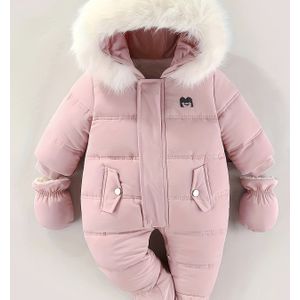 Kinderen Hooded -Gevoerde Dikke Bodysuit met Handschoenen, Winter Kruippak met Rits, Met Voetjes voor Maten 66 en 73, Zonder Voetjes voor Maten 80 en 90, Perfect voor Buiten