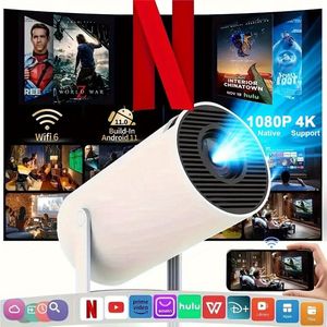 Mini Projector met WiFi en BT, Full HD Native 1080p Ondersteuning 4K Draagbare Projector, 210° Draaibare Standaard, Auto Keystone, Stofverwijdering en Warmteafvoer Ontwerp