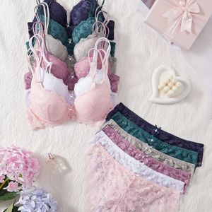 6 Sets, Dames Bloemenprint Kanten BH Set, Comfortabel en Sexy met meerdere kleuren beschikbaar