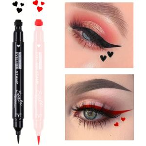 2 stuks Zwart&Rood Eyeliner Hartstempel Waterdichte Vloeibare Eyeliner Stempels, voor Harley Kostuum Make-up, Dubbelzijdige Langhoudende Gevleugelde Eyeliner Stempel, Vlekvrije Oogpotlood