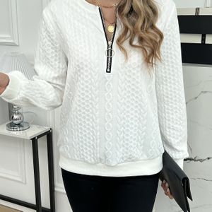 Rits Textured Pullover Sweatshirt, Casual Kleur Lange Mouw Sweatshirt, Dameskleding