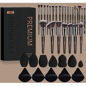 MAANGE 37-delige make-uptoolset met doos, inclusief 25 make-uptanden en 12 sponsaccessoires, perfect voor Valentijnsdag- en Moederdagcadeaus, draagbaar voor op reis.