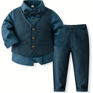 Stijlvolle Driedelige Set voor Jongens voor Lente en Herfst: Vest, Overhemd met Lange Mouwen en Draaikraag en Casual Broek