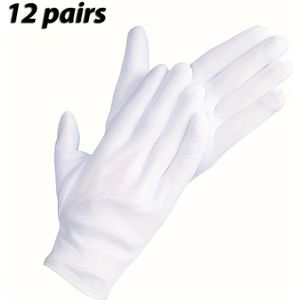 12 Paar Witte Katoenen Handschoenen - Bulkverpakking voor Gevoelige Behandeling van Eczeem & Psoriasis, Bruiloft- en Halloweenkostuum / Patientenzorg, Sieraden Handling - Uniseks Mannen Vrouwen
