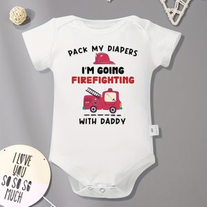 Baby-brandblusje met opdruk "Brandbestrijding met papa", comfortabel kort mouw onesie, babyjongenskleding voor binnen en buiten, als cadeau