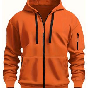 Casual Zip-Up Hoodie - Kleur, Lange Mouwen, Polyester Vest met Voorzakken, Machinewasbaar, Ideaal voor Casual Kleding