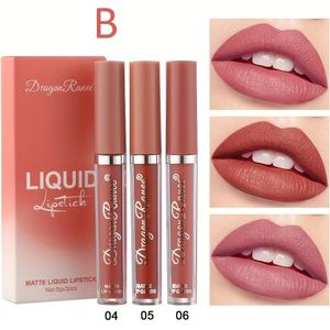 [3 stuks Matte Lip Glaze Set] 3 stuks DragonRanee Matte Lip Glaze Set, Waterdicht Langdurige Lipkleur, Gemakkelijk aan te brengen, Alle huidtypes, Volwassen leeftijdsgroep, Gemengde tinten
