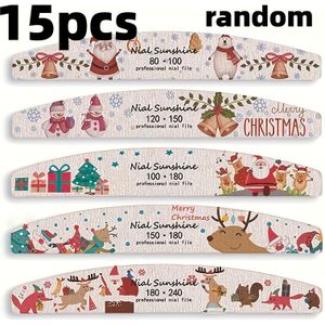 15 stuks kerstserie nagelvijlen, schuurstrips voor vormgeven en bijwerken, wasbaar en niet snel slijtend, geurloos, nieuwjaarsthema nagelset, kerst, duurzaam en gemakkelijk te gebruiken