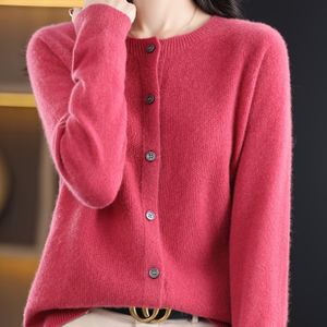 Vrouwen 100% Wol Cardigan - Elegante Losse Pasvorm Lange Mouw Ronde Hals Knoopsluiting Kleur Lente/Herfst Laagjes Trui, Handwas/Droogreinigen, Cardigan Sweater