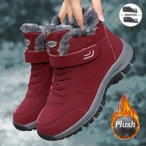 Dames Winter Sneeuwlaarzen - Rood, Pluche Voering Kraag, Antislip TPR , Ronde ,, Thermische Outdoor Wandelschoenen met Klittenbandsluiting