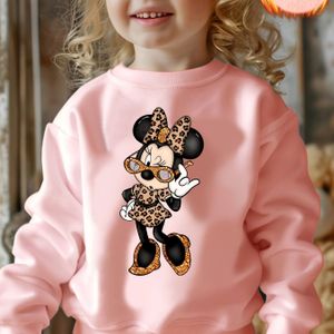 Disney Minnie Mouse Meisjes Fleece-gevoerde Lange Mouwen Trui - Knusse Winter Pullover met Modebril & Luipaardprint, Roze Cartoon Top voor Herfst/Winter (WY60087)