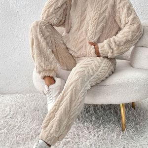 YY0718194 Dames Winter Hooded Losse Warme Sweatshirt en Broek Set, Comfortabele Hoogwaardige Abrikoos met Zakken, Thick Gezellige Casual Familie Outfit