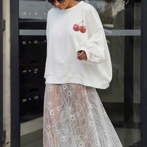 Dames Vintage-geïnspireerde Kanten Doorzichtige Maxi Rok met Uitgesneden Details - Lange Vloeiende Uitlopende Zoom, Kleur, Wear, Perfect voor Casual of Stijlvolle Outfits, Kanten Rok