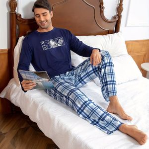 Herenset met Cartoonprint Marineblauw Overhemd en Pyjama Broek