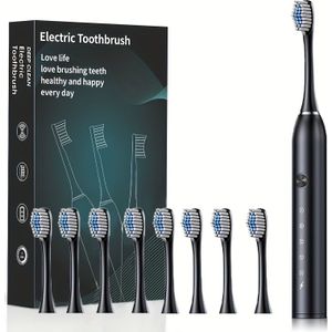 Volwassen Oplaadbare Elektrische Tandenborstel met Borstels voor Vlekverwijdering, Automatische Reiniging, Reisvriendelijke Ontwerp, 6 Werkmodi en IP67 Cijfer.