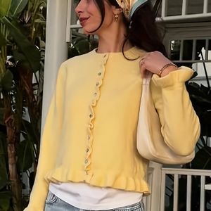 Dames Franse Stijl Blouse - Elegante Ronde Hals Knoopsluiting Cardigan Geschikt voor Lente/Herfst, Kleur Laagjesstuk, Handwasbare Franse Cardigan