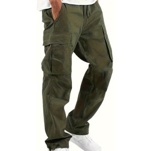 Heren Casual Cargo Broek, Regular Fit, Kleur, Polyester, Niet-Stretch, Workwear Stijl, Zakdetail, Duurzaam Geweven Stof