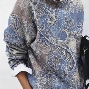 Plus Size, 2D Gedrukte Bloemen Casual Vest Trui