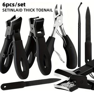 Set van 6 Dikke Nagelknippers voor Ouderen - Brede Tangopening Teen Nagelknipper Geschikt voor Dikke Ingegroeide Nagels, Professionele Scherpe Zware Nagelschaar, Geschikt voor Mannen en Senioren