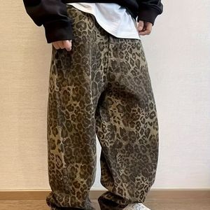 American Jeans voor Heren | Trendy Loose-Fit Luipaardprint Wijde Pijpen Rechte Broek, Non-Stretch, Alle Seizoenen, Wash