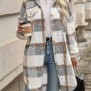 Vrouwen Cozy Checkered Coat - Dikke Fleece-Lined Casual Jas met Gepantserde Taille, Lange Mouwen en Knopen Voor, Perfect voor Herfst/Winter, Casual Winter Wear | Checkered | Fleece Lined Jas
