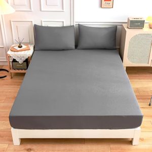 3pcs Soft Breathable Fitted Sheet Set, Polyester 100%, Machine Washable, Solid Color, Includes 1 Fitted Sheet & 2 Pillowcases, , Sanded , 90g Fabric Weight, 30-34cm Deep Pocket