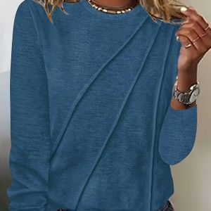 Plus Size Dames T-Shirt met Lange Mouwen - Hoge Elasticiteit Ronde Hals Kleur Top met Uitlopende Zoom, Machinewasbaar Elegant Casual Kleding voor Alle Seizoenen, Dagelijks , Rekbare Stof