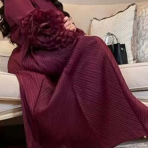 Stijlvolle Olijfgroene A-Lijn Jurk met Lange Mouwen - Elastisch Polyester, Losse Pasvorm Plus Maat, Ronde Hals Machine-Wasbaar Lente/Herfst Feest- & Formele Kleding, Textuurrijke Stof, Verfijnde