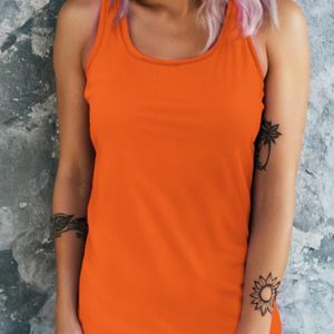 Dames Casual Mouwloze Tanktop - Levendige Oranje, Ronde Hals, Kleur, Polyester, Perfect voor Lente & Zomer, Veelzijdige Mouwloze Top | Mouwloze Mode | Polyester Stof